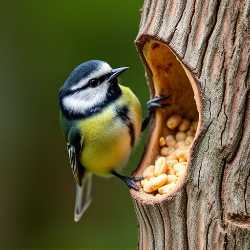 Great tit cracking open peanut shell