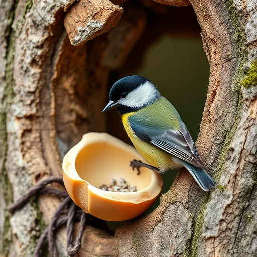 Great tit cracking open peanut shell