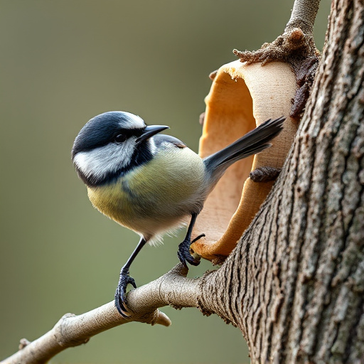 Great tit cracking open peanut shell