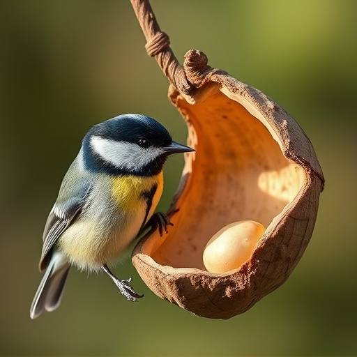 Great tit cracking open peanut shell