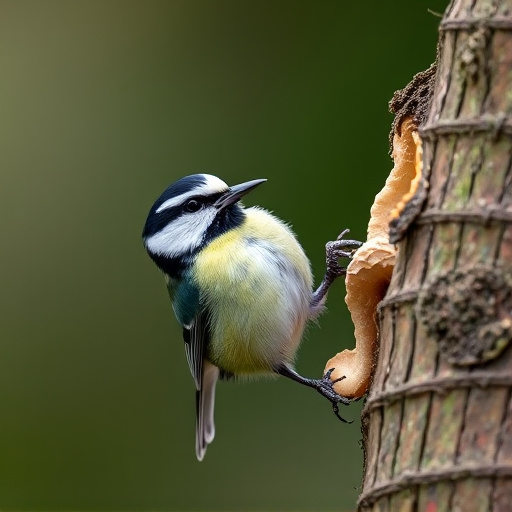 Great tit cracking open peanut shell