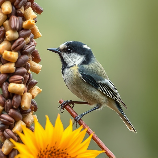 Great tit pecking at sunflower seeds