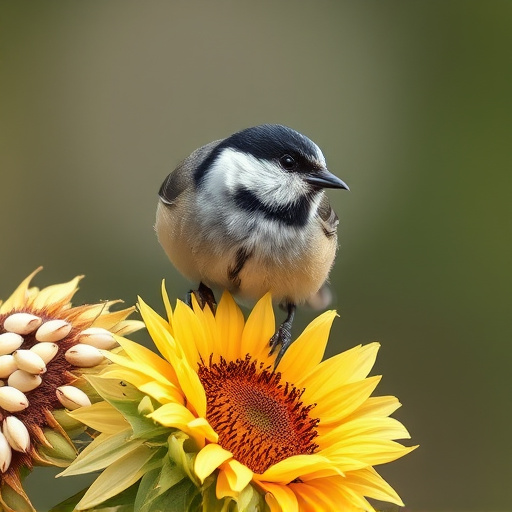 Great tit pecking at sunflower seeds