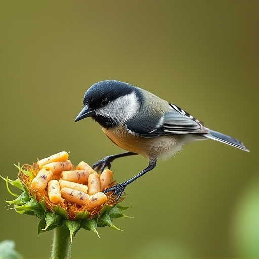 Great tit pecking at sunflower seeds