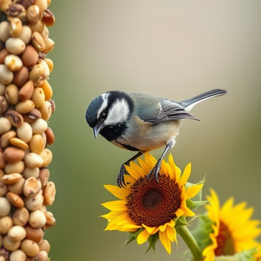 Great tit pecking at sunflower seeds