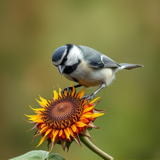Great tit pecking at sunflower seeds