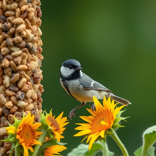 Great tit pecking at sunflower seeds