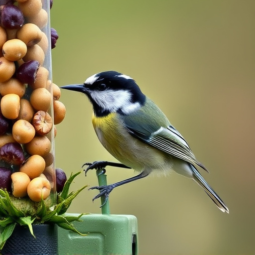 Great tit pecking at sunflower seeds