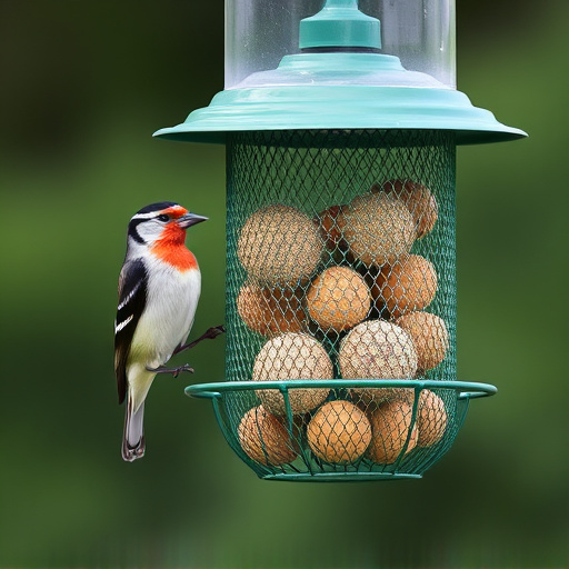 Green mesh feeder filled with suet balls