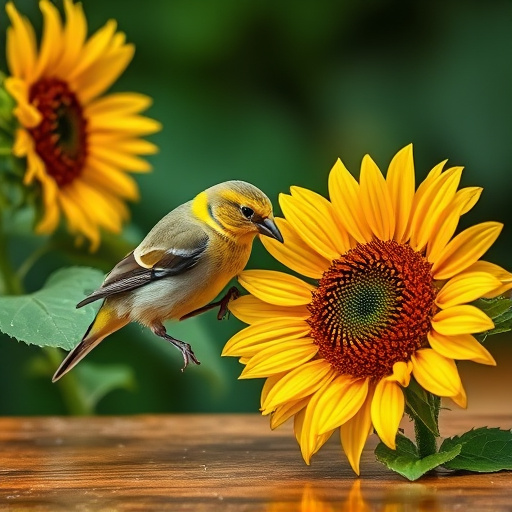 Greenfinch eating sunflower hearts at table