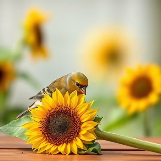 Greenfinch eating sunflower hearts at table