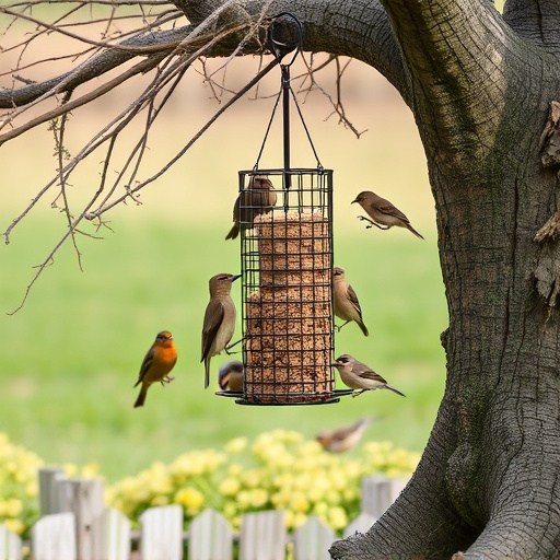 Ground feeder under tree with mixed birds