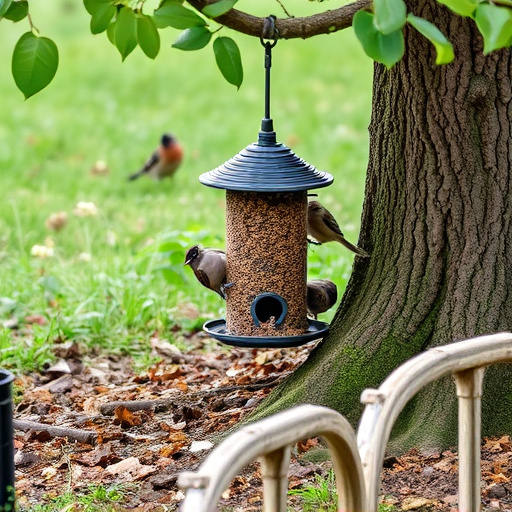 Ground feeder under tree with mixed birds