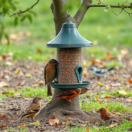 Ground feeder under tree with mixed birds
