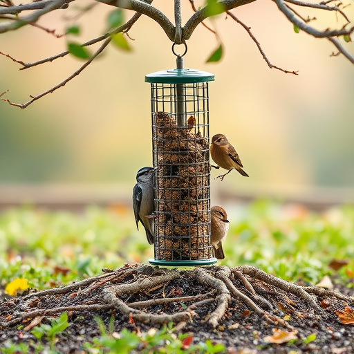 Ground feeder under tree with mixed birds