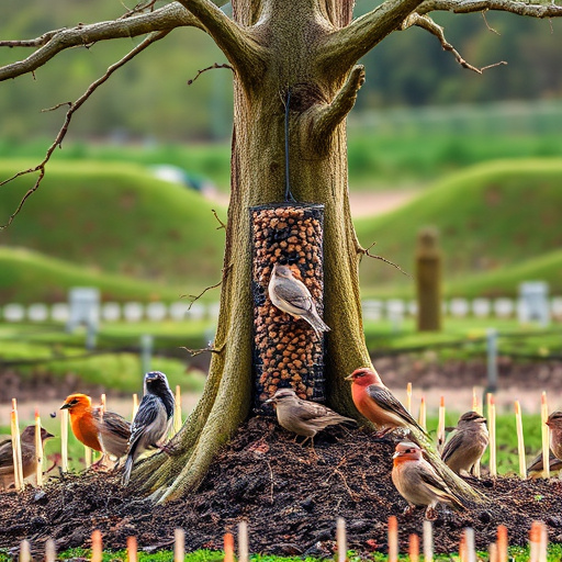 Ground feeder under tree with mixed birds