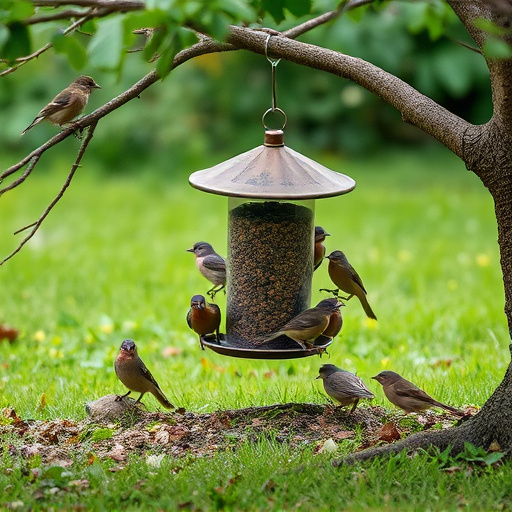 Ground feeder under tree with mixed birds