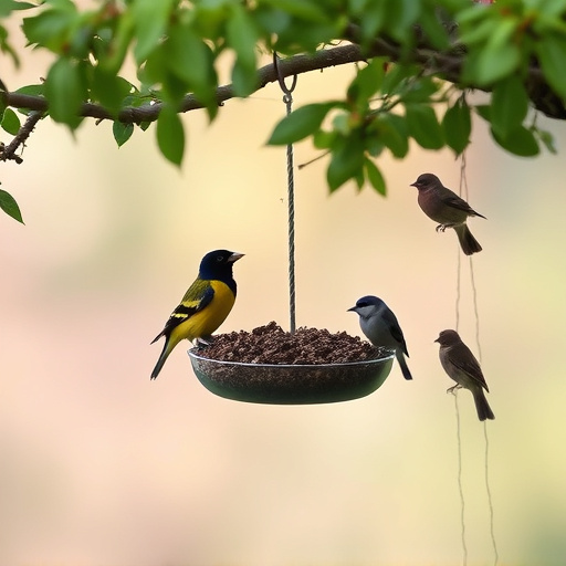 Ground feeder under tree with mixed birds