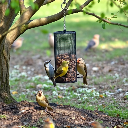 Ground feeder under tree with mixed birds