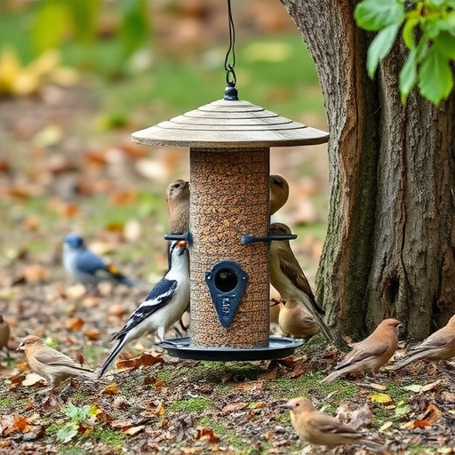 Ground feeder under tree with mixed birds