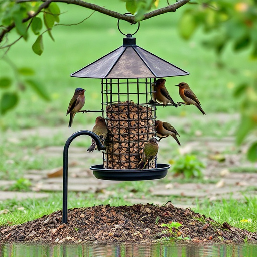 Ground feeder under tree with mixed birds