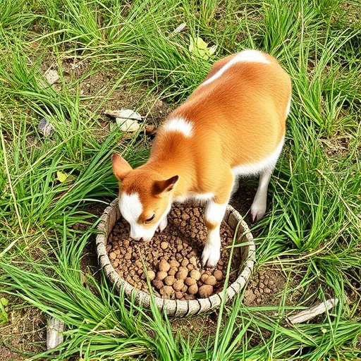 Ground-level feeder surrounded by grass