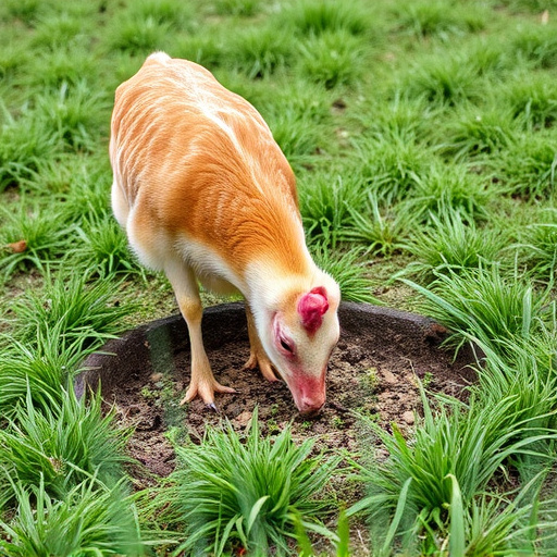 Ground-level feeder surrounded by grass