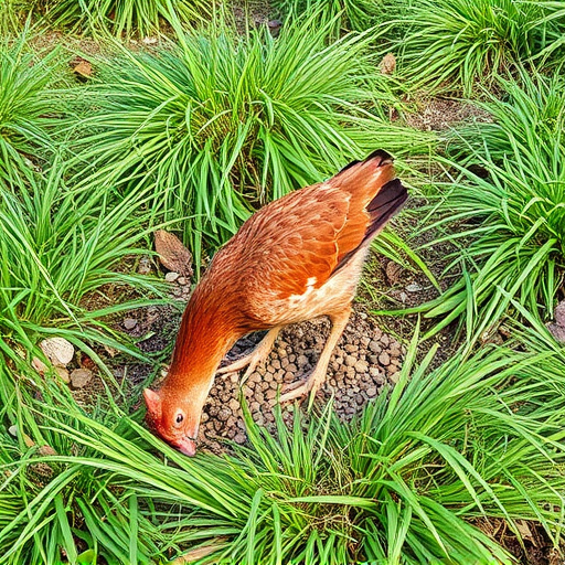 Ground-level feeder surrounded by grass