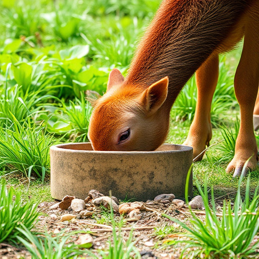 Ground-level feeder surrounded by grass