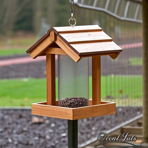 Ground-level feeder with wooden rain canopy