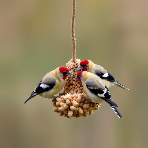 Group of finches feeding on nyjer seed