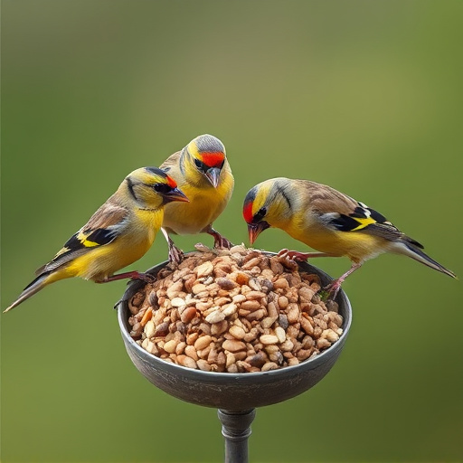 Group of finches feeding on nyjer seed