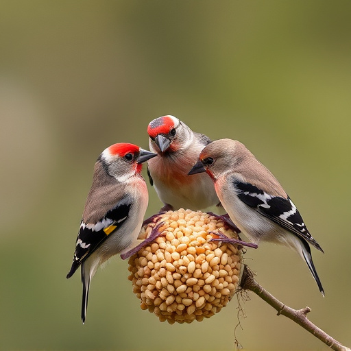 Group of finches feeding on nyjer seed