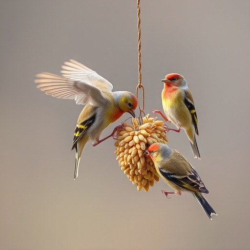 Group of finches feeding on nyjer seed