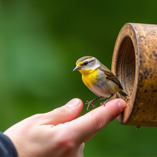 Hand feeding small wild bird UK