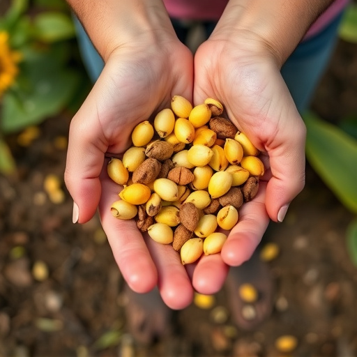 Hand holding handful of sunflower hearts