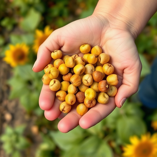 Hand holding handful of sunflower hearts