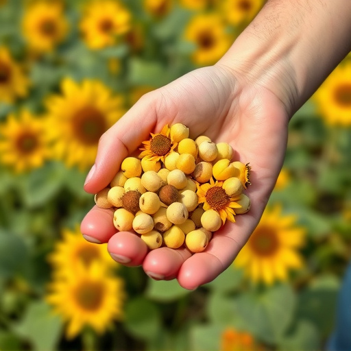 Hand holding handful of sunflower hearts