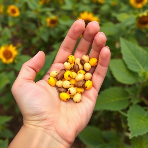 Hand holding handful of sunflower hearts