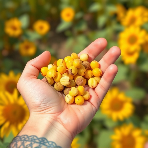 Hand holding handful of sunflower hearts