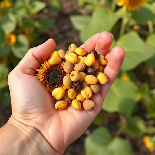 Hand holding handful of sunflower hearts