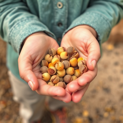 Hand holding handful of sunflower hearts