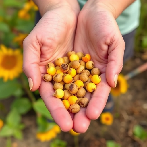 Hand holding handful of sunflower hearts