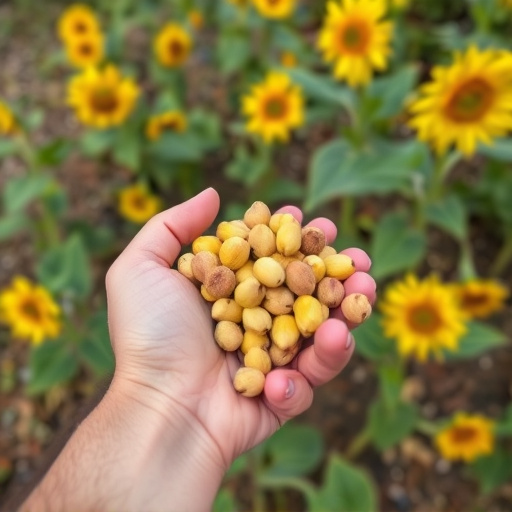 Hand holding handful of sunflower hearts