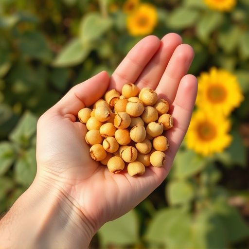 Hand holding handful of sunflower hearts