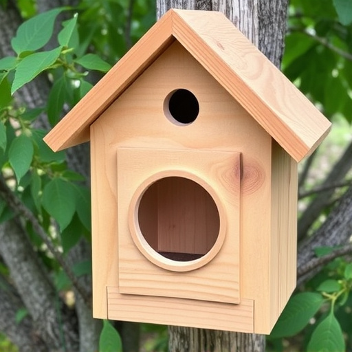Handcrafted bird box with feeding hole