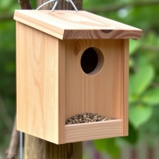Handcrafted bird box with feeding hole