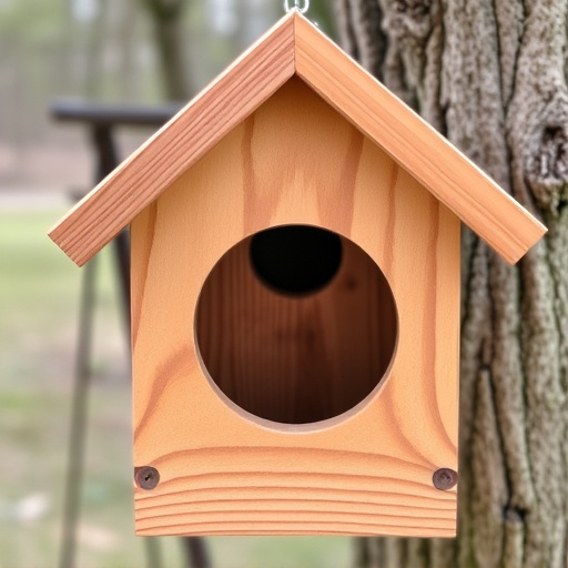 Handcrafted bird box with feeding hole