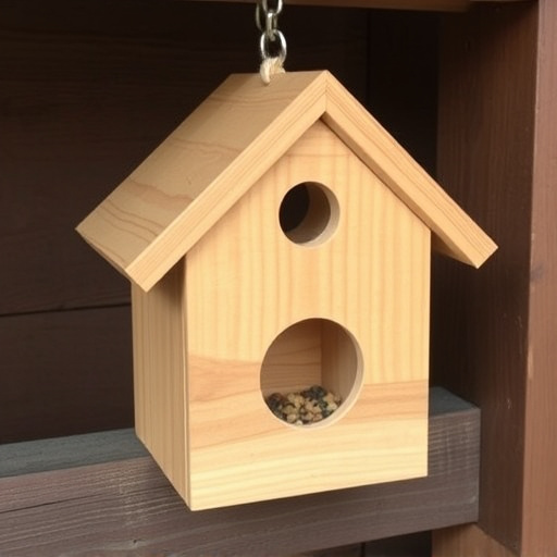 Handcrafted bird box with feeding hole