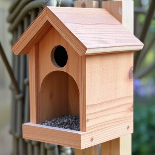 Handcrafted bird box with feeding hole